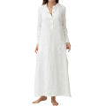 bellylady Women Dress Solid Color Cotton Linen Stand Collar Long Sleeve Casual Loose Long Skirt. 
