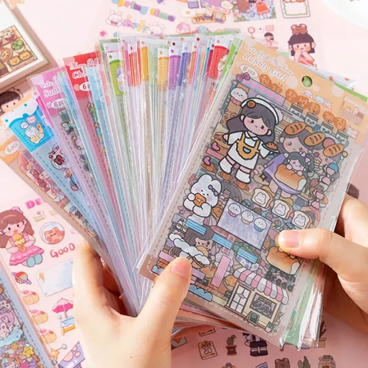 6sheets/lot%20Cartoon%20Girls%20Sticker%20Pack%20Cute%20Kawaii%20Stickers%20Set%20DIY%20Material%20Waterproof%20PVC%20Decorative%20Decals%20Phone%20Diary%20Kids%20-%20Image%202