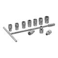 11pcs Satagood T Type Socket Wrench Set With 1/2" Drive Shallow Socket - CRV - G-10255 - 8-19mm. 