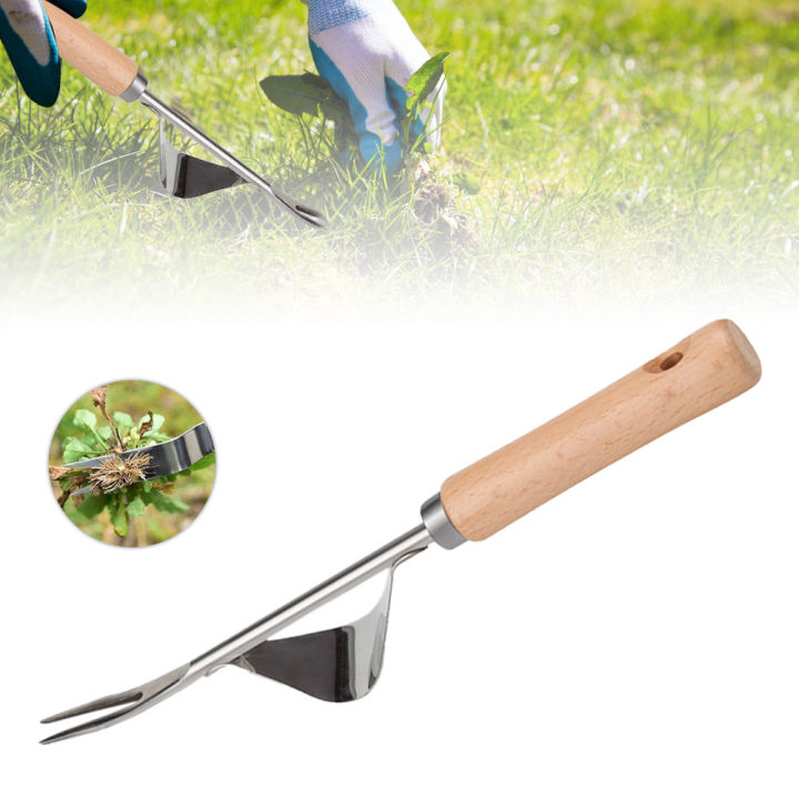 Migeet Garden Hand Weeder Stainless Steel Premium Gardening Tool for Weeding Wood Handle for Home Gardens Small Gardens and Lawns