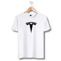 Tesla white Tshirt  unisex  tees  designer tees  crew neck  silver white  red  blue  black. 