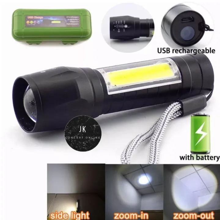 Camping USB Charging Flashlight, touch Alluminiam