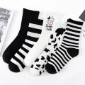 Spring And Summer Striped Socks Cow Print White Cartoon Calcitonin Harajuku’s Stall Cute Happy Socks. 