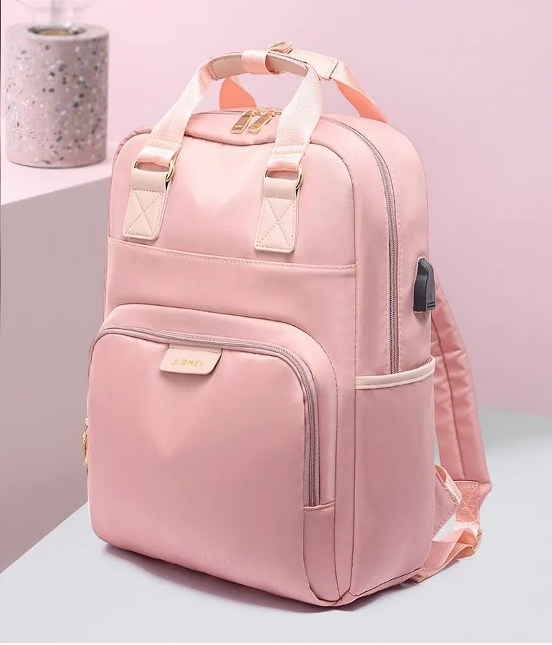 BestGO】Waterproof Pink Laptop Backpack Female Fashion Girl