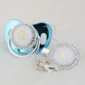 MIYOCAR silver Initial letter R elegant bling pacifier and pacifier clip BPA free bling ideal gift SGS pass LR-1. 