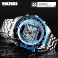 SKMEI Fashion Mens Watch Stainless Steel Solar Watches , Chrono 1493 Dual Display Waterproof Business Wristwatch. 