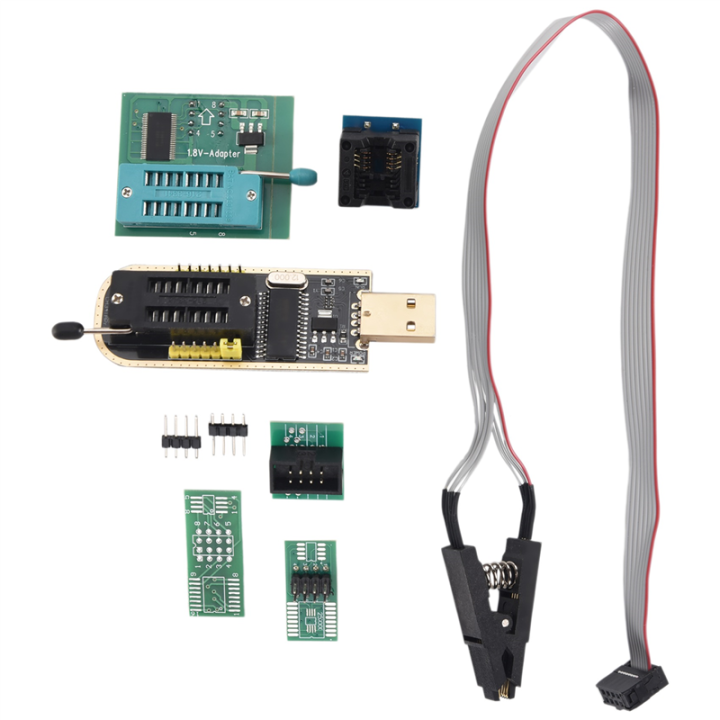 1Set CH341A 24 25 Series EEPROM BIOS USB Programmer+SOIC8 SOP8 Test Clip+SPI 1.8V Adapter+SOP8 SOIC8 to DIP8