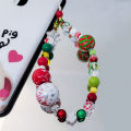 Christmas Mobile Phone Charm Strap Chain Lanyard Cute Red Blue Wood Acrylic Bead Jewelry Women Girl Wristlet Keychain Gifts. 