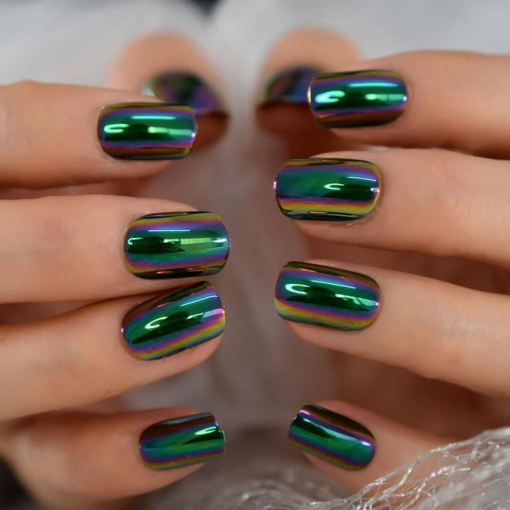 Chrome%20Nails%20Press%20On%20Square%20Nails%20Full%20Cover%20Fingernails%20Green%20Electroplate%20Design%20Short%20Style%20With%20Glue%20Sticker%20Manicure%20-%20Image%206