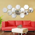 WallDaddy Mirror Stickers for Wall Large Size (12.1x10.5) Cm Each Hexagon Pack of (12) Acrylic Sticker for Bedroom, Drawing Room, Kids Room, Walls, Doors, Mirror, Furniture etc.- (Silver)   (FROM INDIA) SAM. 