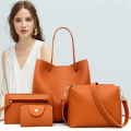 4Pcs/set Soft Faux Leather Shoulder Bag Solid Color Women Handbag Purse Set. 