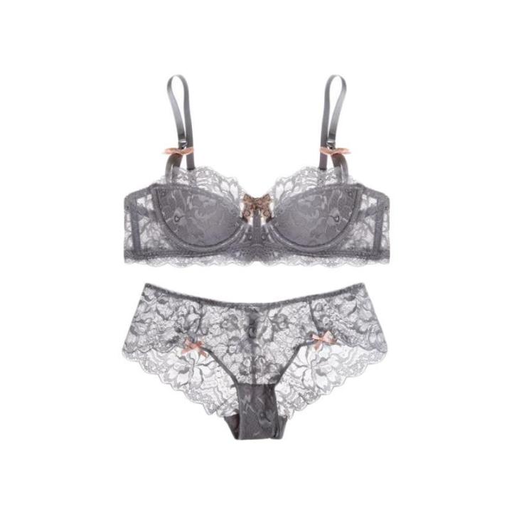 Lace1/2Half%20Cup%20Bra%20European%20and%20American%20Transparent%20Push%20up%20Small%20Breast%20Bra%20Women's%20Red%20Underwear%20Thin%20Suit%20-%20Image%203