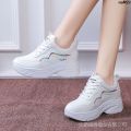 Korean Style New White Shoes Ladies Bra Casual Spring and Autumn Elevator Shoes Leather Shoes Thick Bottom Sports All-Matching Daddy 2024 Small ﹠. 