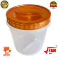 Soap Powder Bucket 2.5kg can put High Quality Durable Attractive Transparent Plastic Curry Biscuit Grain Food Storage Container with Very Good Sealed ORANGE GOLD Lid Fully Air Tight Ants cannot enter. 