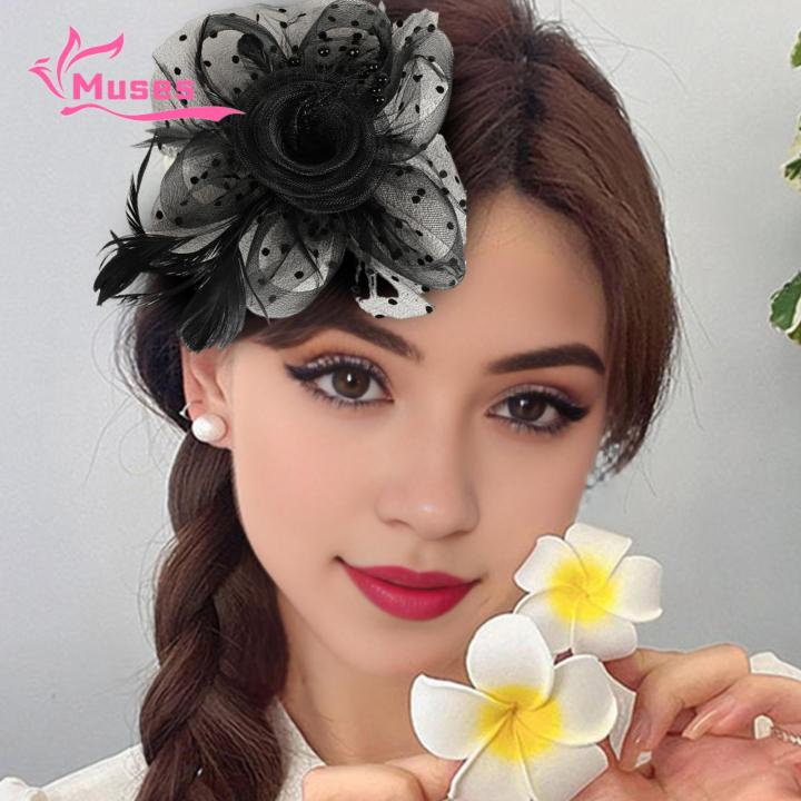 Muses%20Mall%20Flower%20Feather%20Headband%20Vintage%20Floral%20Headband%20with%20Feathers%20Pearls%20for%20Prom%20Wedding%20Parties%20Women's%20Retro%20Hair%20Accessories%20Retro%20Mesh%20Headdress%20-%20Image%203