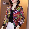 Women See-through Chiffon Coat Stand Collar Long Sleeve Floral Print Sunscreen Coat Zipper Placket Thin Outwear. 