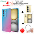 BLKNAIM 4-in-1 NEW For Realme C75 case Anti-fall Color phone case + Screen Protectors tempered glass+Magnetic car mount +Lens Film. 