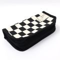 Multifunctional Stationery Storage Bag Black White Checkerboard Pattern Zipper Bag Large Capacity Canvas Pencil Case Portable Travel Makeup Tool Organizer. 