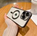 Megnetic Charging Transparent Lens Protector Case For iPhone 11 12 13 14 15 Pro Max Back Cover Wireless Build-in Magsafe Plating Case For Girls Boys New Fashion Cute Design Case. 