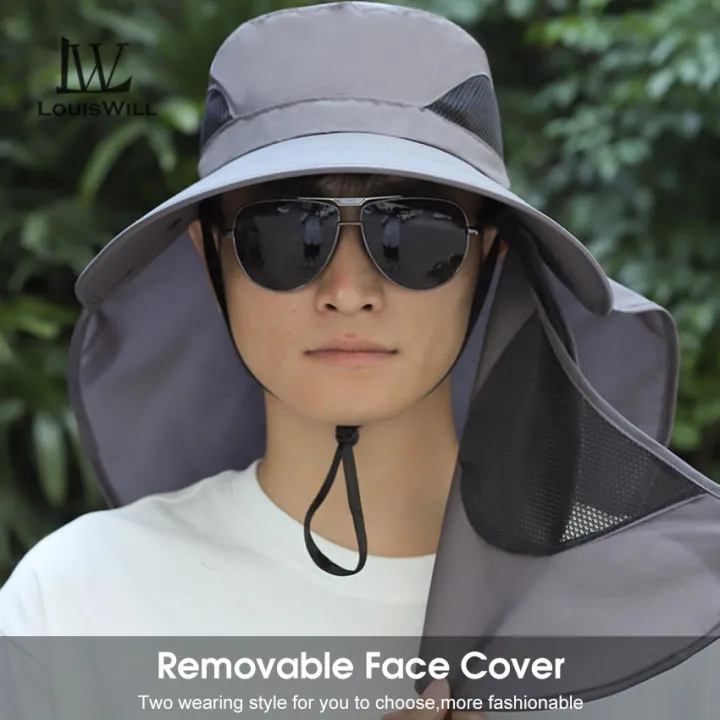 LouisWill%20Men's%20Sun%20Hat%20Fashion%20Fisherman%20Hat%20Summer%20Sun%20Protection%20Hat%20Outdoor%20Hiking%20Hat%20Anti-UV%20Hats%20Quick%20Dry%20Fisherman%20Cap%20Visor%20Hat%20With%20Removable%20Face%20Cover%20Windproof%20Strap%20Sports%20-%20Image%204