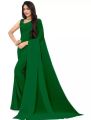 PLAIN DARK GREEN GEORGETTE SAREE WITH BLOUSE PIECE. 