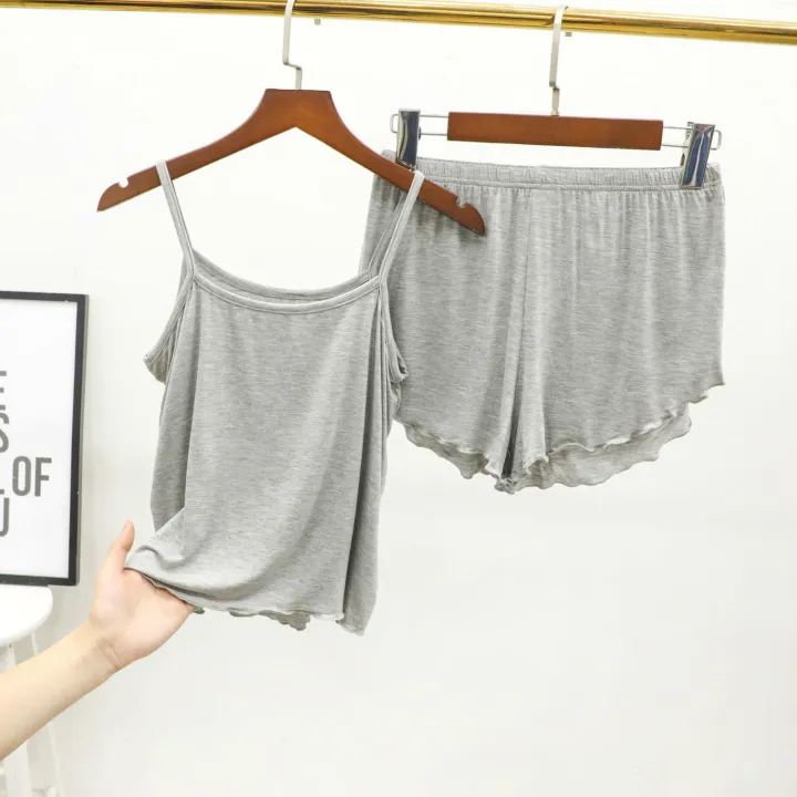 Spring%20and%20Summer%20Modal%20Camisole%20Women's%20Loose%20plus%20Size%20Pajamas%20Suit%20Thin%20Lace%20Shorts%20Vest%20Home%20Two-Piece%20Set%20-%20Image%206