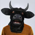 Funny Realistic Open Mouth Mover Cow Mask- Creepy Moving Bull Fursuit Animal Head Latex Masque Halloween Party Cosplay Costume. 