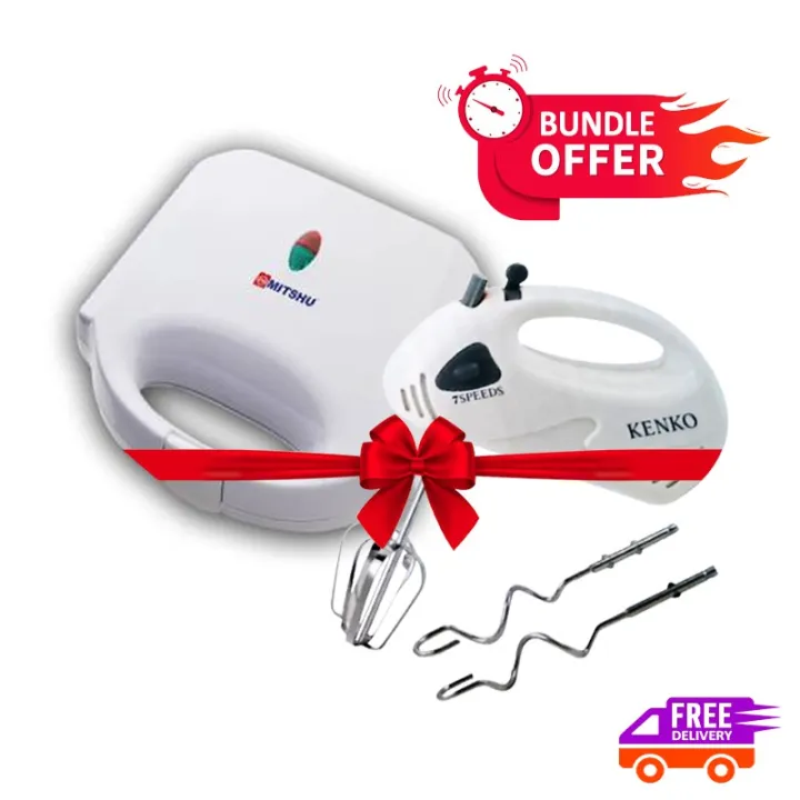 Mitshu Sandwich Toaster + Kenko Electric Hand Mixer - Bundle Offer