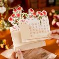 Portable 2026 Desk Calendar Card Insert With Wooden Base Monthly Planner Rose Painting Mini Calendar Gifts. 