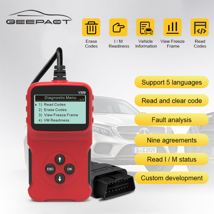 Geepact Car V309 OBD Diagnostic Tool Auto Car Scanner Car Code Reader Diagnostic Repair Tool Vehicle Diagnostic Scanner Digital Display Auto Accessories For 12V Type Car