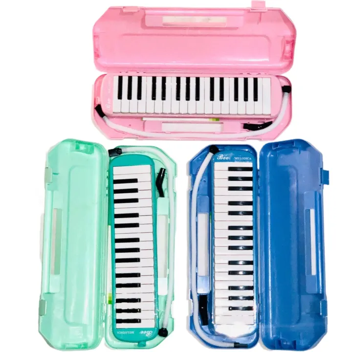 Bee 32 Keys Melodica with Box type Hard Case 1 year Warranty - Blue Pink Instrument with Hard Case Mouthpiece Air Piano Soprano Keyboard Melodica with 2 Soft Long Tubes, Short Mouthpieces and Box type Carrying Bag for Kids Beginners Gift, Blue/ Green/Pink