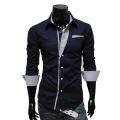 RD Men Fashion Stripe Pocket Decor Long Sleeve Shirtx. 