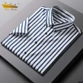 Business Wear Striped Square Collar JD Men's Shirt Non-Ironing Vertical Summer Stretch Shirt High-End Business Short Sleeve plus Size. 