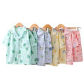 Yfashion 2pcs Children Air-conditioning Homewear Set Cartoon Printing Short Sleeves Tops Shorts Pajamas Suit For Boys Cotton Girls. 