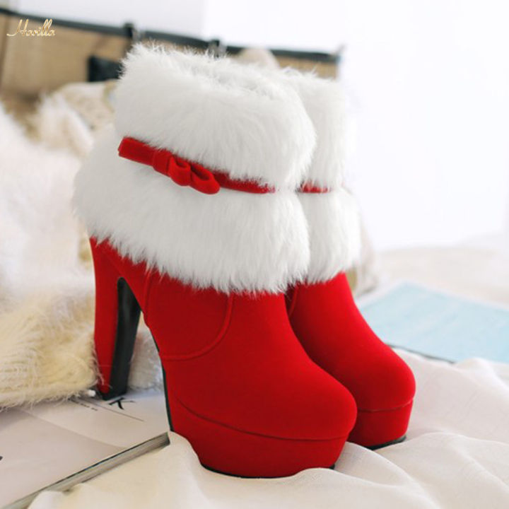 Women's Boots High s Christmas Faux Chunky Boots , +White, 38 38