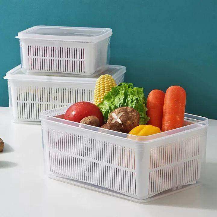 Kitchen%20Plastic%20Double%20Drain%20Basket%20with%20Lid/Household%20Refrigerator%20Rectangular%20Storage%20Boxs/Fruit%20Vegetable%20Cleaning%20Strainers%20Kitchen%20Tools%20-%20Image%202