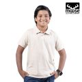 Moose Boys' Polo T-Shirt "moose" on collar - Beige Heather. 