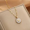 Glamon Stainless Steel Sunflower Necklace For Girls High-Quality Gold Chain Jewelry Gift for Girls Korean Fashion Choker Style Zircon Pendant. 