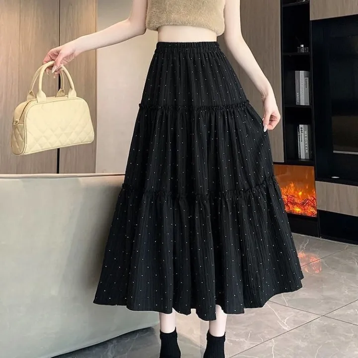 Summer%20New%20Korean%20Style%20High%20Waist%20A%20Word%20Cake%20Dress%20Design%20Sense%20Tree%20Fungus-like%20Lacework%20Patchwork%20Long%20Dress%20Rhinestone%20Skirt%20for%20Women%20-%20Image%204