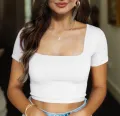 Cuelo Short Sleeve Square Neck Crop Top For Ladies. 