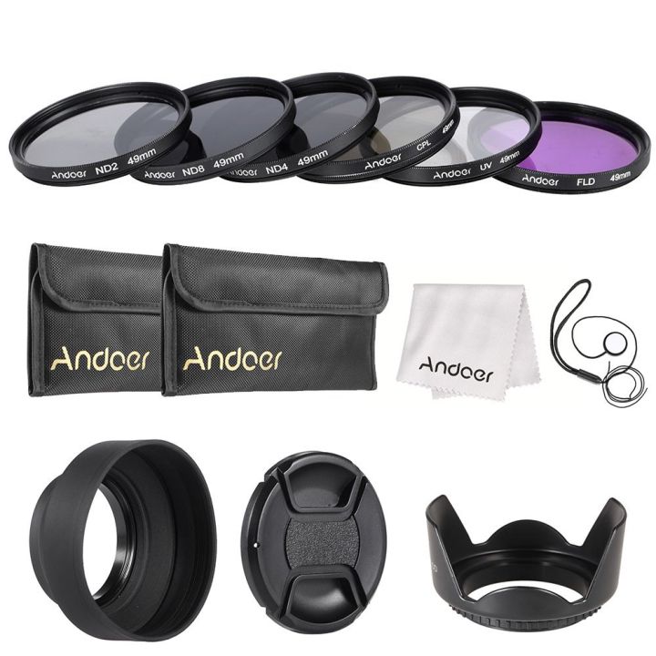 Andoer%2049mm%20Lens%20Filter%20Kit%20UV+CPL+FLD+ND(ND2%20ND4%20ND8)%20with%20Carry%20Pouch%20/%20Lens%20Cap%20/%20Lens%20Cap%20Holder%20/%20Tulip%20&%20Rubber%20Lens%20Hoods%20/%20Cleaning%20Cloth%20-%20Image%205