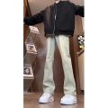 Yellow Mud Color Stitching Extra Long Jeans Men's Tall American Retro Pants ootd Wear High-End Bootcut Trousers. 