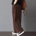 Yfashion Women Cotton Loose Wide-leg Pants Casual Cotton Linen Simple Solid Color Trousers Mid-waist Large Size Thin Pants. 
