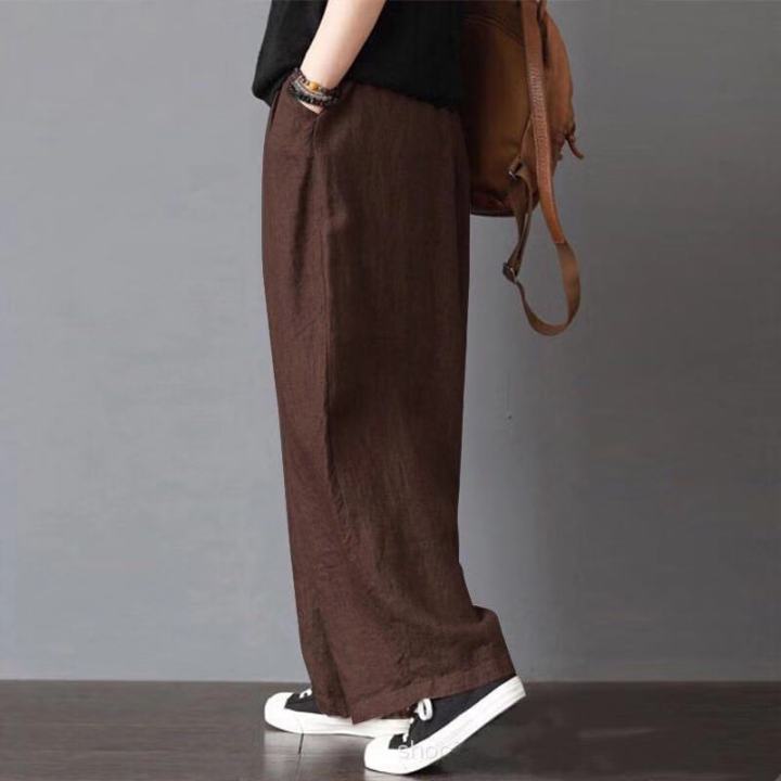 Yfashion%20Women%20Cotton%20Loose%20Wide-leg%20Pants%20Casual%20Cotton%20Linen%20Simple%20Solid%20Color%20Trousers%20Mid-waist%20Large%20Size%20Thin%20Pants%20-%20Image%202