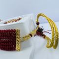 BOOM Adorable Gold-Plated maroon color crystal Pearl Choker Necklace Set for Women and girl With free box. 