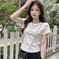 Fashionable Hot Girl Short T-shirt 2025 Summer New Style Back Hollow Design Slim Pleated Waist Short-sleeved Top. 