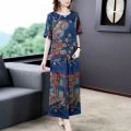 Middle-Aged and Elderly Summer Ice Silk Suit 2024 Summer Wear Fashion New Loose plus Size Print Casual Mom's Two-Piece Set. 