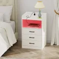 VTEC HOME Modern Lighted Bedside Table with 3 drawers / Side Table / End Table /Nightstand / Bedside Cabinet / Bedroom Furniture / Drawer Cupboard / Modern Furniture / Living Room Furniture / Lighted Furniture / Modern Bedside Cupboard - WLBC 1700. 