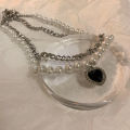 Double Layer Black Heart Pearl Chain Necklace for Women Egirl Kpop Choker Necklace Punk Hip Hop Heart Pendant Necklace Party Jewelry Gift. 