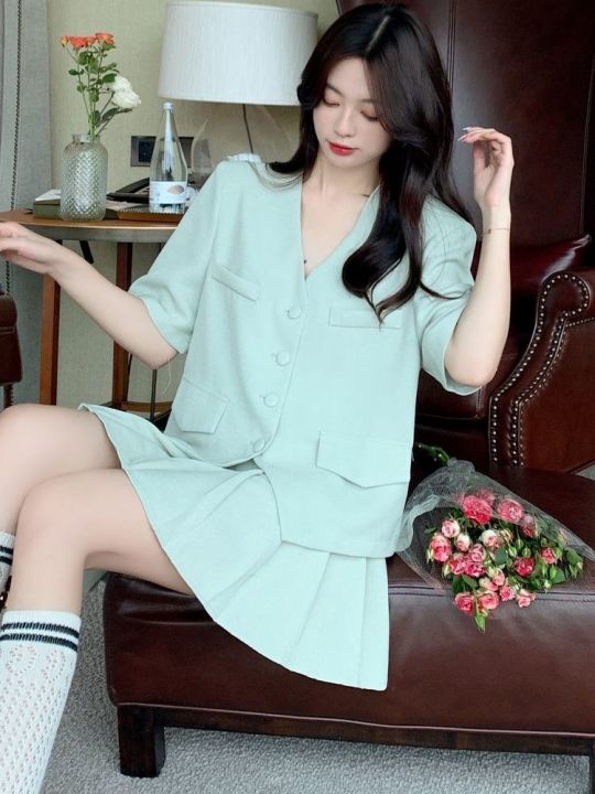 2023New%20Small%20Business%20Suit%20Korean%20Style%20Niche%20Summer%20Fashion%20Set%20Loose%20All-Match%20High%20Waist%20Skirt%20Two-Piece%20Set%20for%20Women%20-%20Image%205